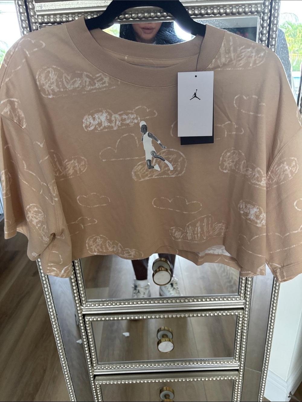 Jordan Cropped Tee in Tan with White Cloud and Jumpman Graphic